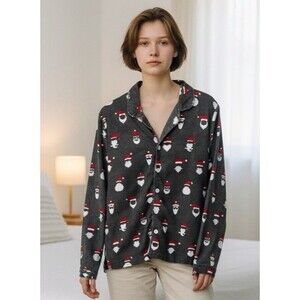 Pottery Barn Teen Santa Print Button Down Pajama Top Only Size Small Boy Or Girl